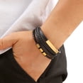 thumbnail image 4 of Pulsera de acero inoxidable para hombre con hebilla magnética de cuero tejido cepillado, 4 of 5