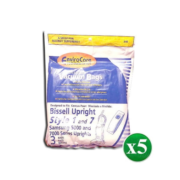 Replacement Part For Bissell 15PK, Upright Vacuum Cleaner Style 1 & 7 Micro Filtration Paper Bags # 840