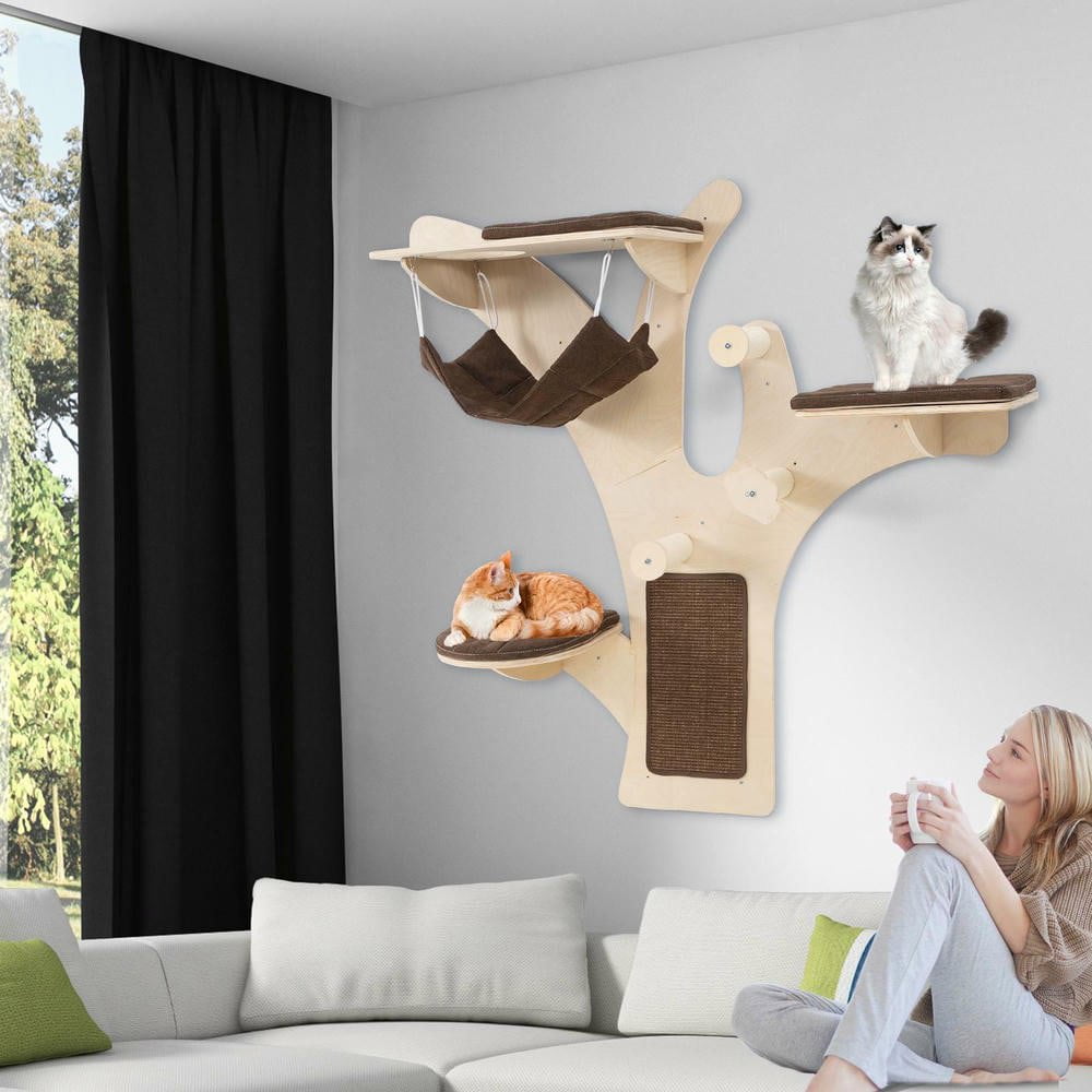 Resenkos Wall-Mounted Cat Shelves and Perch Furniture Set, Brown
