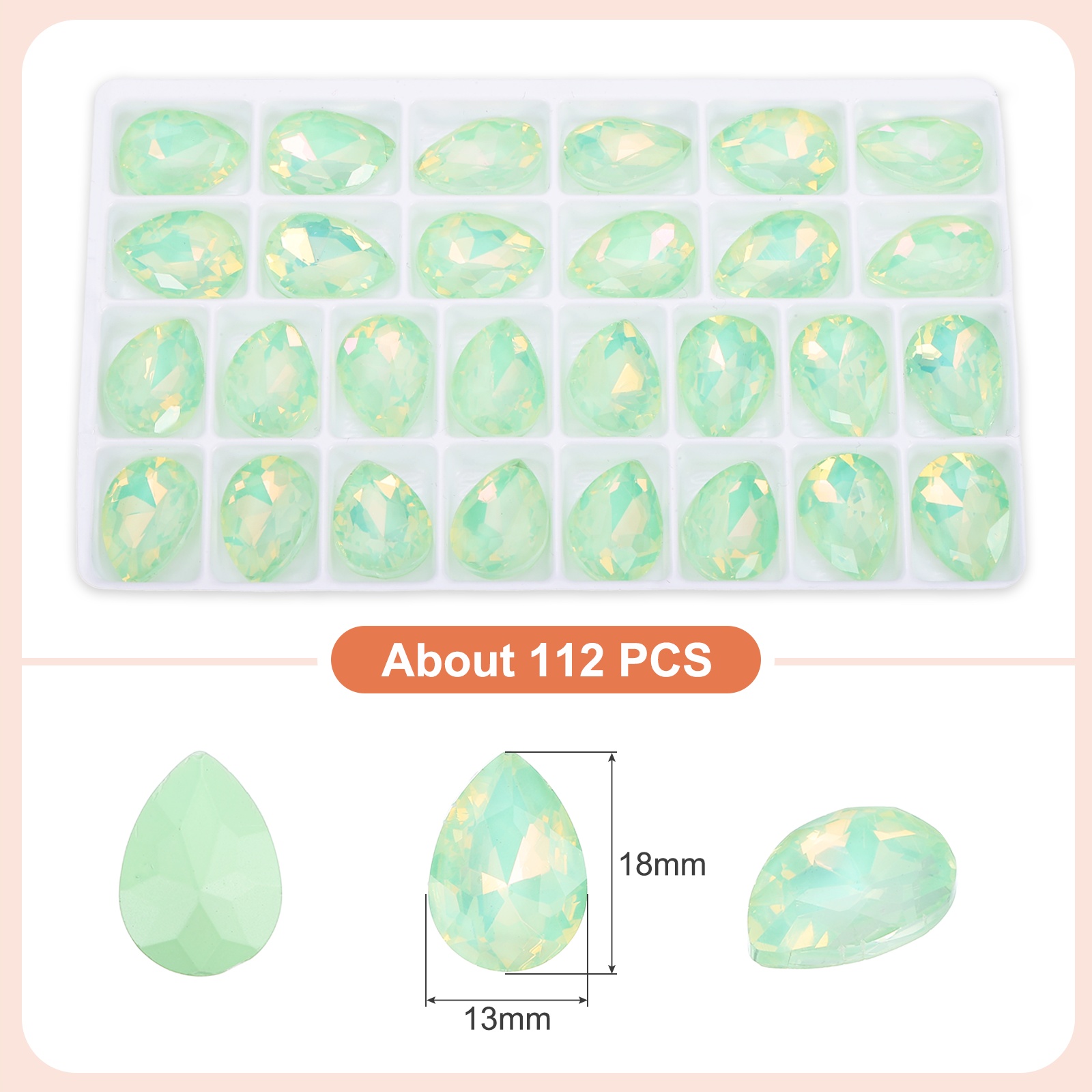 Uxcell 0.71'' x 0.51'' Tear Drop Rhinestones for Nails Pointed Back Rhinestones Setting Crystals Stone Green 112 Pcs