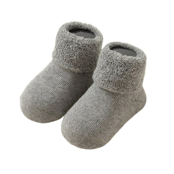 Newborn Baby Infant Toddler Unisex Anti-Skid Point Glue Grip Ankle Socks, Winter Thickened Fleece Lined Warm Plush Loop Floor Socks for Learning to Walk, Ideal for Boys and Girls 0-24 Months