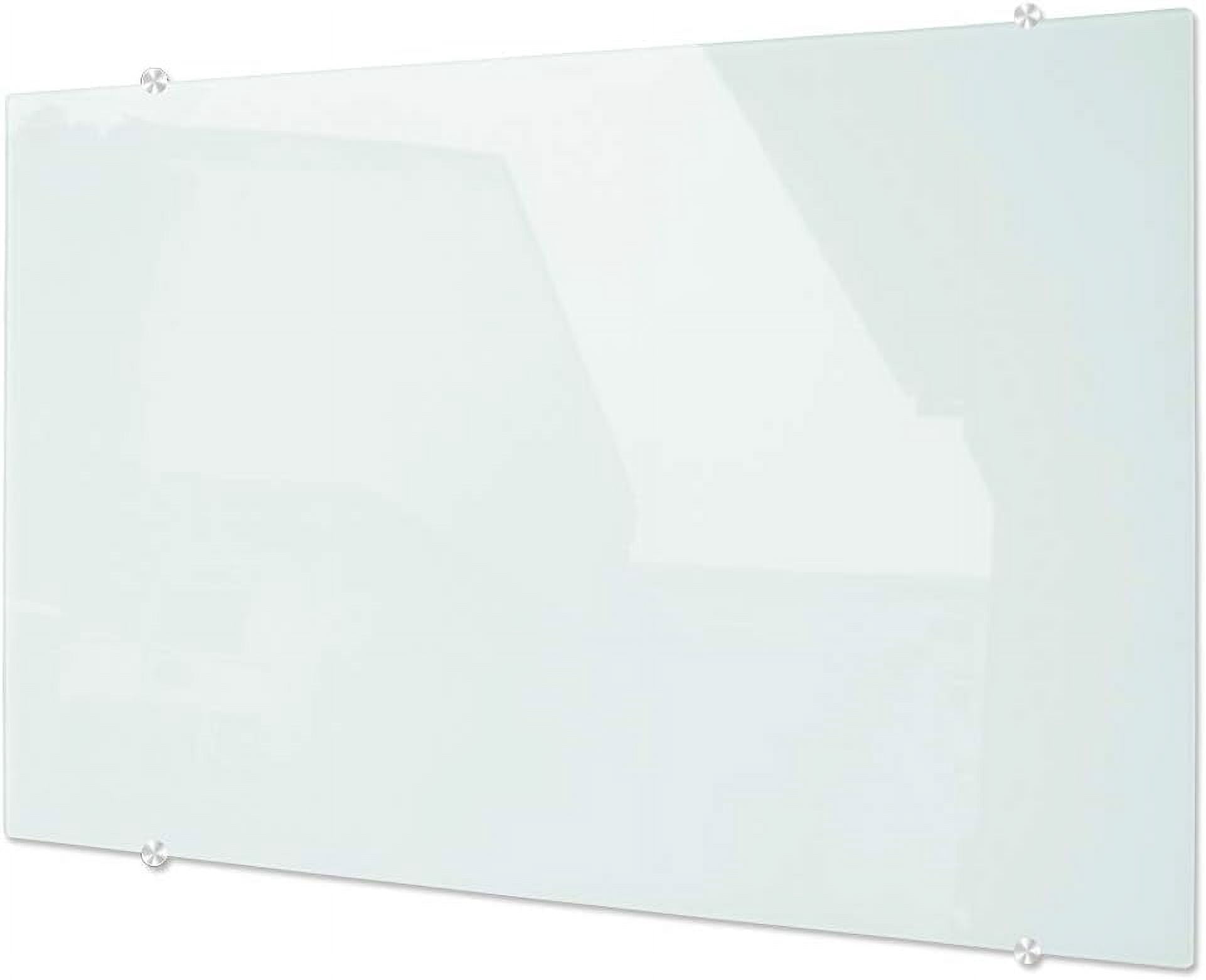 Magnetic Glass Whiteboard, 24 x 18 Inches (60 x 45 cm), Small Tempered Glass Dry Erase Board for Wall, Frameless Whiteboards with Marker Tray, 4 Markers, 2 Magnets, 1 Eraser