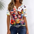 thumbnail image 5 of Women's Patriotic American Flag Print 250th Anniversary USA Shirt V-Neck Button T-Shirts, 5 of 7