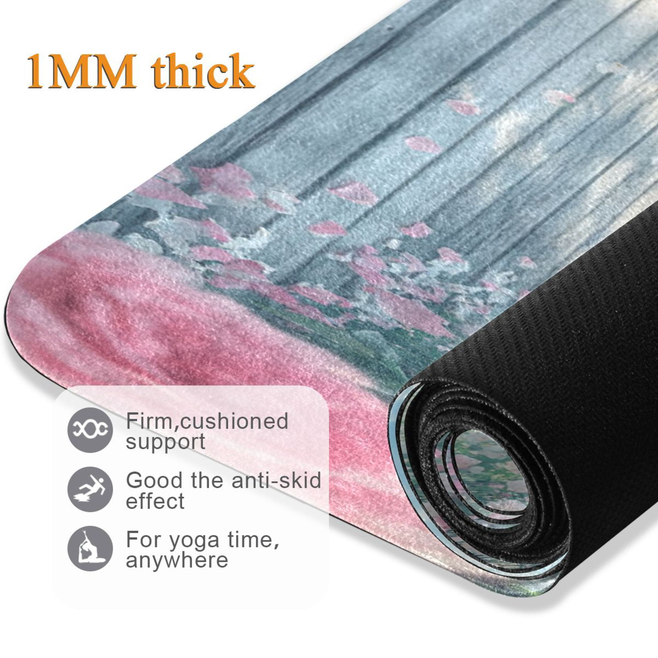 BZSMCE Yoga Mat Women Blooming Pink Rose Fitness Mat