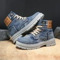 thumbnail image 6 of Men's Heavy-Duty Denim s with Height Increase - Lace-Up High-Top Sneakers/Boots, Anti-Slip PVC Sole & All-Season Traction, Durable Jeans for Casual, Streetwear, (Plus-Size Available), 6 of 7