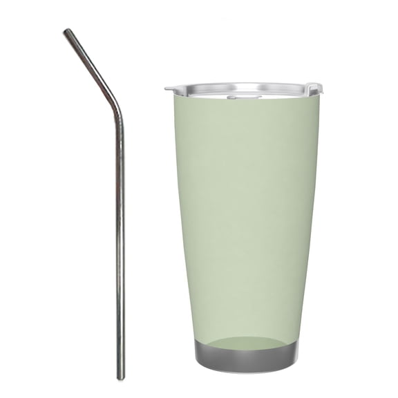 20oz Minimalist Sage Green Botanical Line Insulated Tumbler with Handle and Straw Travel Cup Car Cup with Stainless Steel Straw