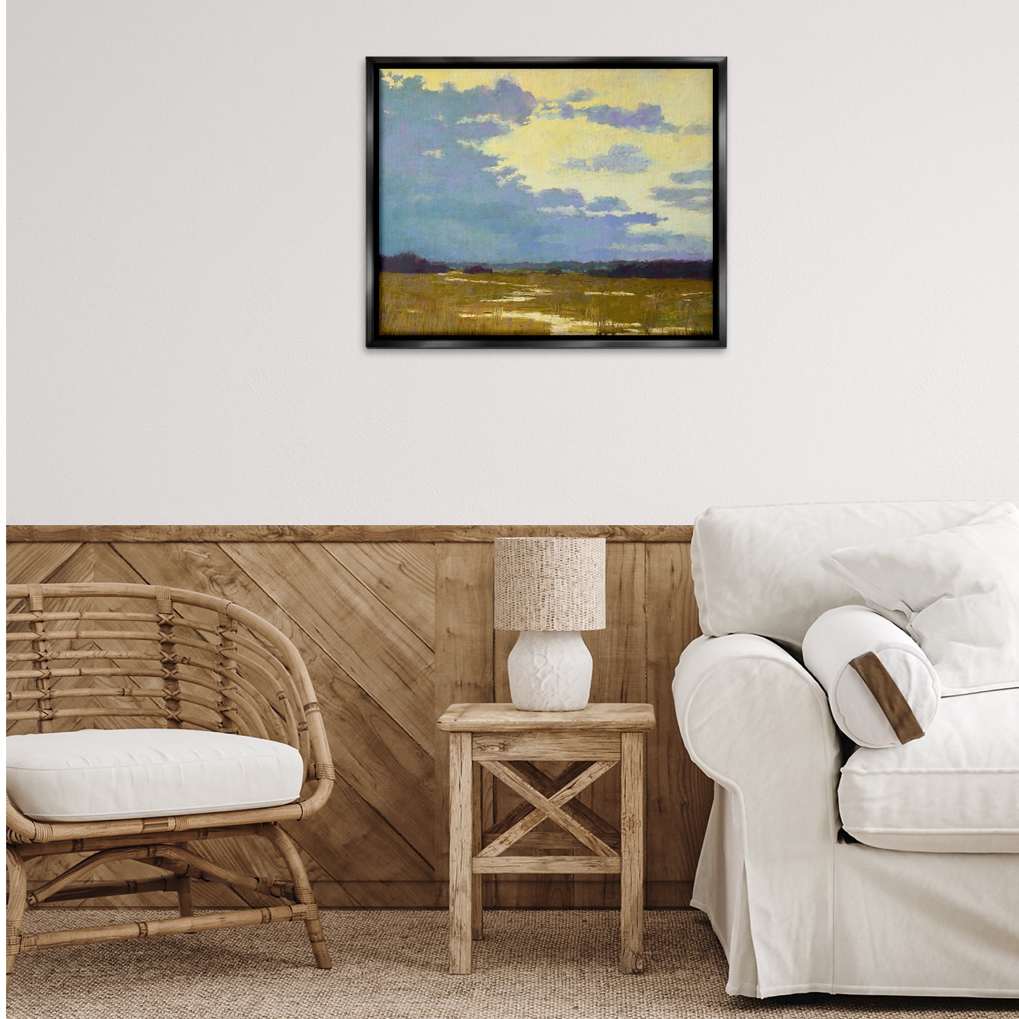 Stupell Industries Rustic Country Clouds Landscape & Nature Painting Black Floater Framed Canvas Art Print Wall Art, 31 x 25