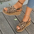 thumbnail image 4 of Leopard Platform Wedge Sandals for Women 2025 Fashion Casual Cork Footbed Chunky Slingback Sandals, 4 of 7