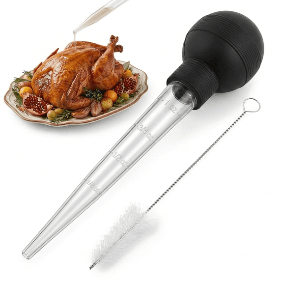 DF Turkey Baster Syringe with Cleaning Brush, 1-Piece Kitchen Gadget – Heat-Resistant Baster Pump for Roasting Turkey, Chicken and BBQ, Includes Baster Cleaning Brush