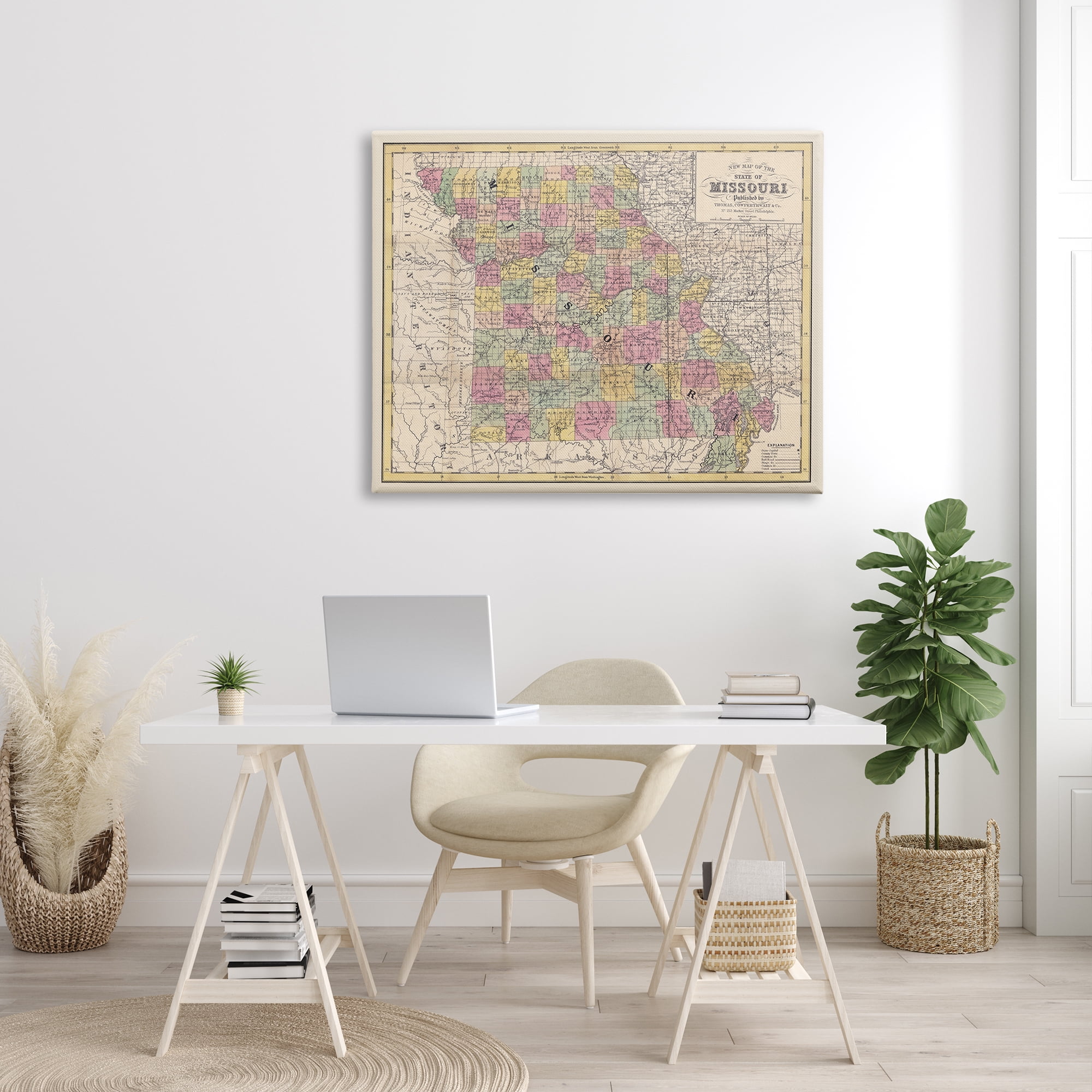 Stupell Industries Historic Missouri Southern US State Map Vintage Cartography, 48 x 36, Design by Daphne Polselli