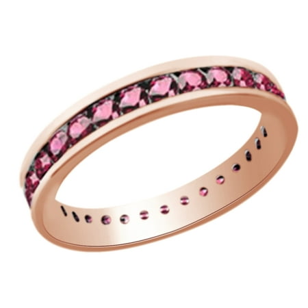 - (1.12 cttw) Simulated Pink Sapphire Eternity Wedding Band Ring In 14k Rose Gold