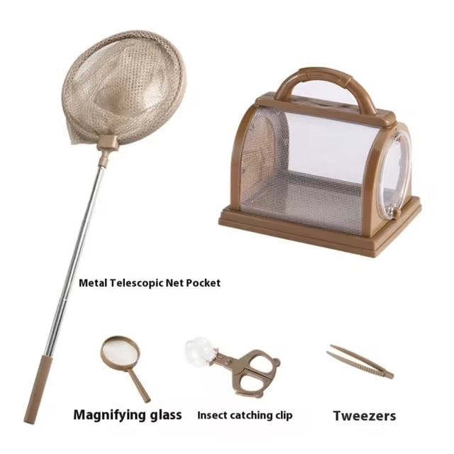 Exploratory Kids Insect Observation Kit: Durable Outdoor Butterfly Net, Transparent Cage, Magnifying Glass, and Tweezers for Young Nature Enthusiasts