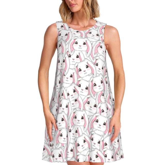 Balery Cute Rabbit Vestidos de verano para mujer con estampado: vestido holgado sin mangas, vestido playero informal y cómodo para días calurosos.