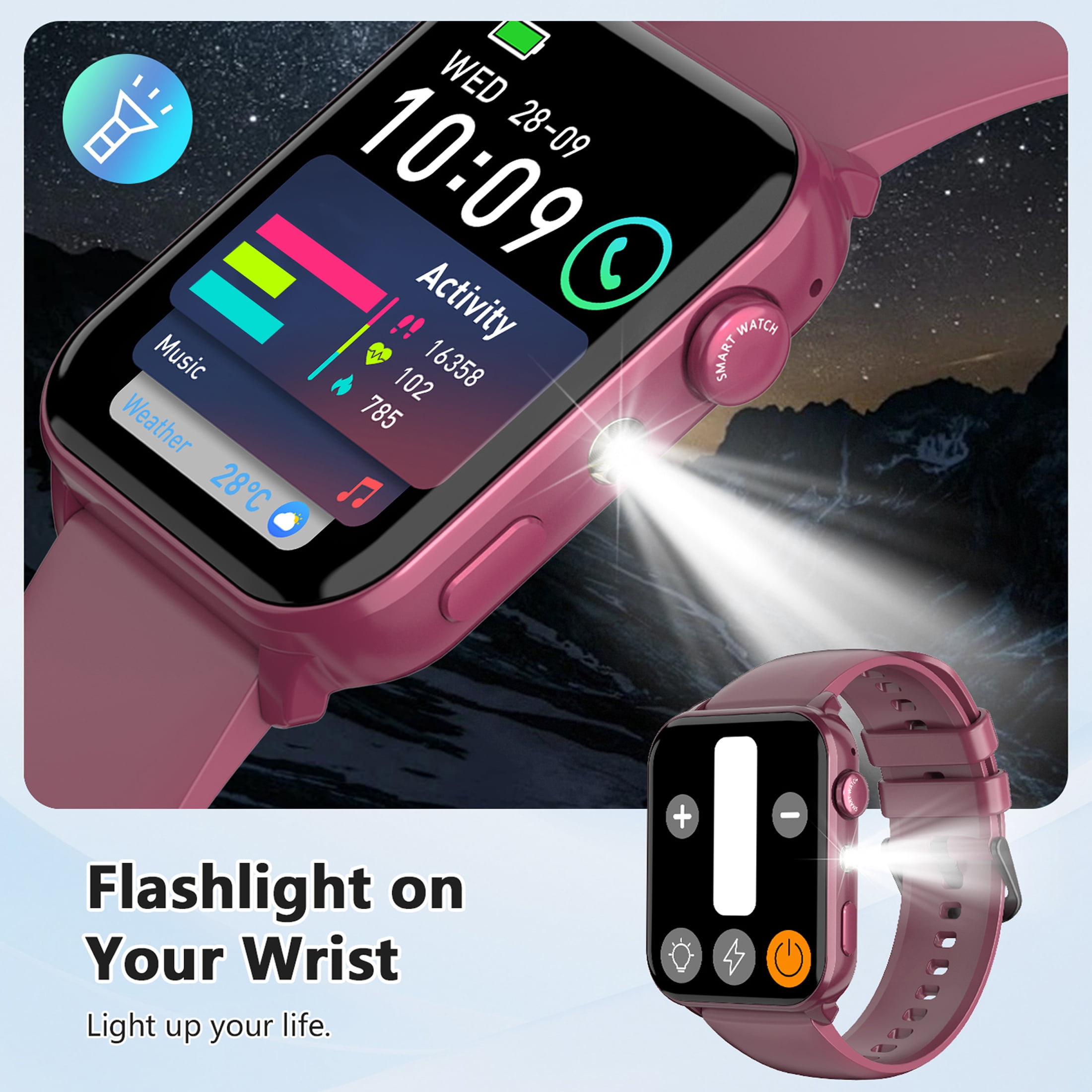 Smart Watch for Android and iPhone Samsung, 1.91'' Smartwatch for Women Men, 100+ Sports Modes Fitness Tracker with Answer Make Calls/Message Reminder, IP68 Waterproof, Purple