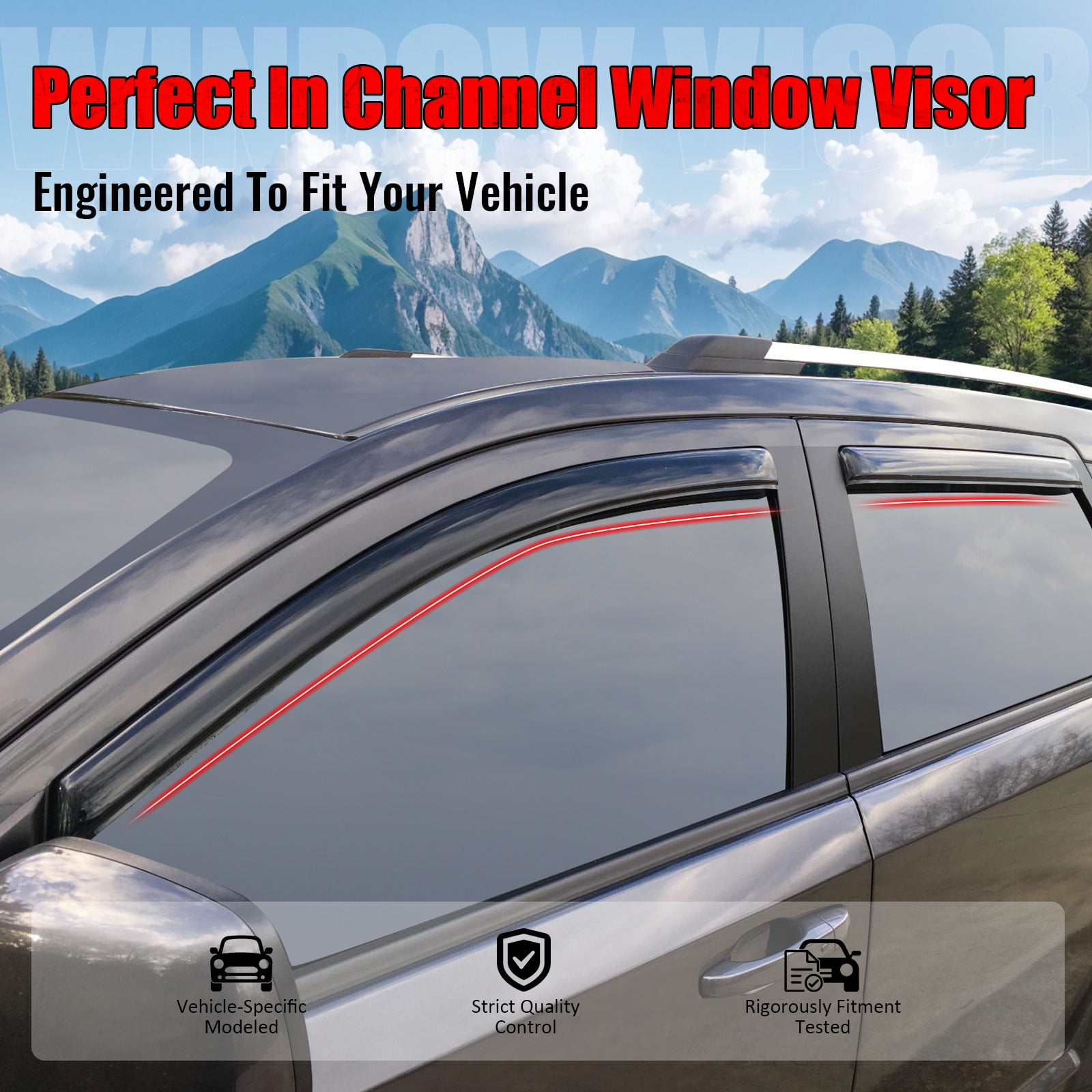 Ikon Motorsports In-Channel Window Visors for 2009-2020 Dodge Journey Somke Rain Deflectors 4PCS