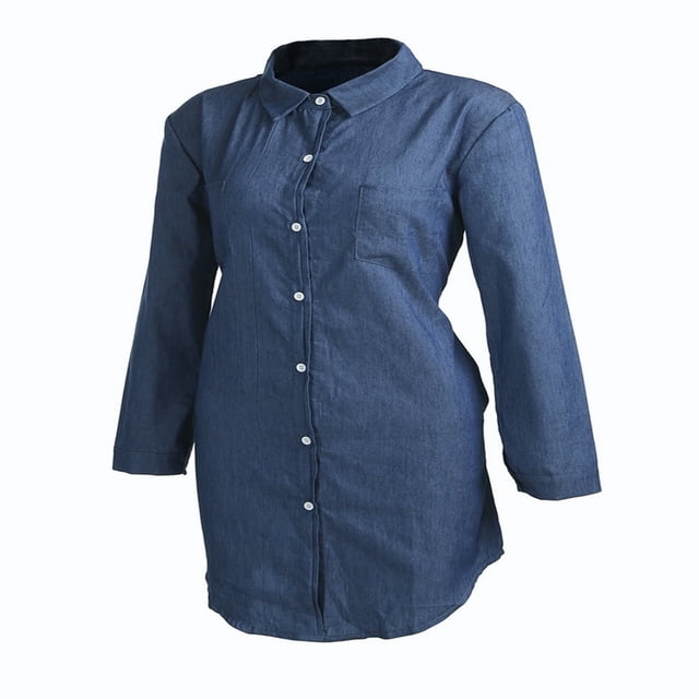 Robe en Jean Bleu Denim pour Femmes avec Poches, Boutons, Chemise à Manches Longues, Coupe Ample, Mini Robes