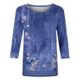 thumbnail image 4 of Wycnly T Shirts for Women Summer Tee Tops 3/4 Sleeve Tshirt for Women Vintage Floral Print Basic Fit Summer Tops Ladies Girls Crewneck Plus Size Tunic Blouses, 4 of 5