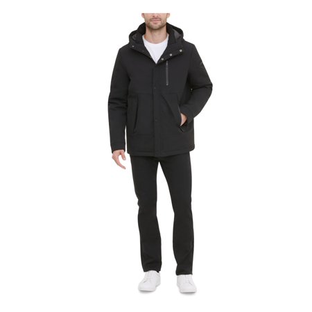 KENNETH COLE Mens Black Quilted Logo Graphic Hooded Jacket XXL
