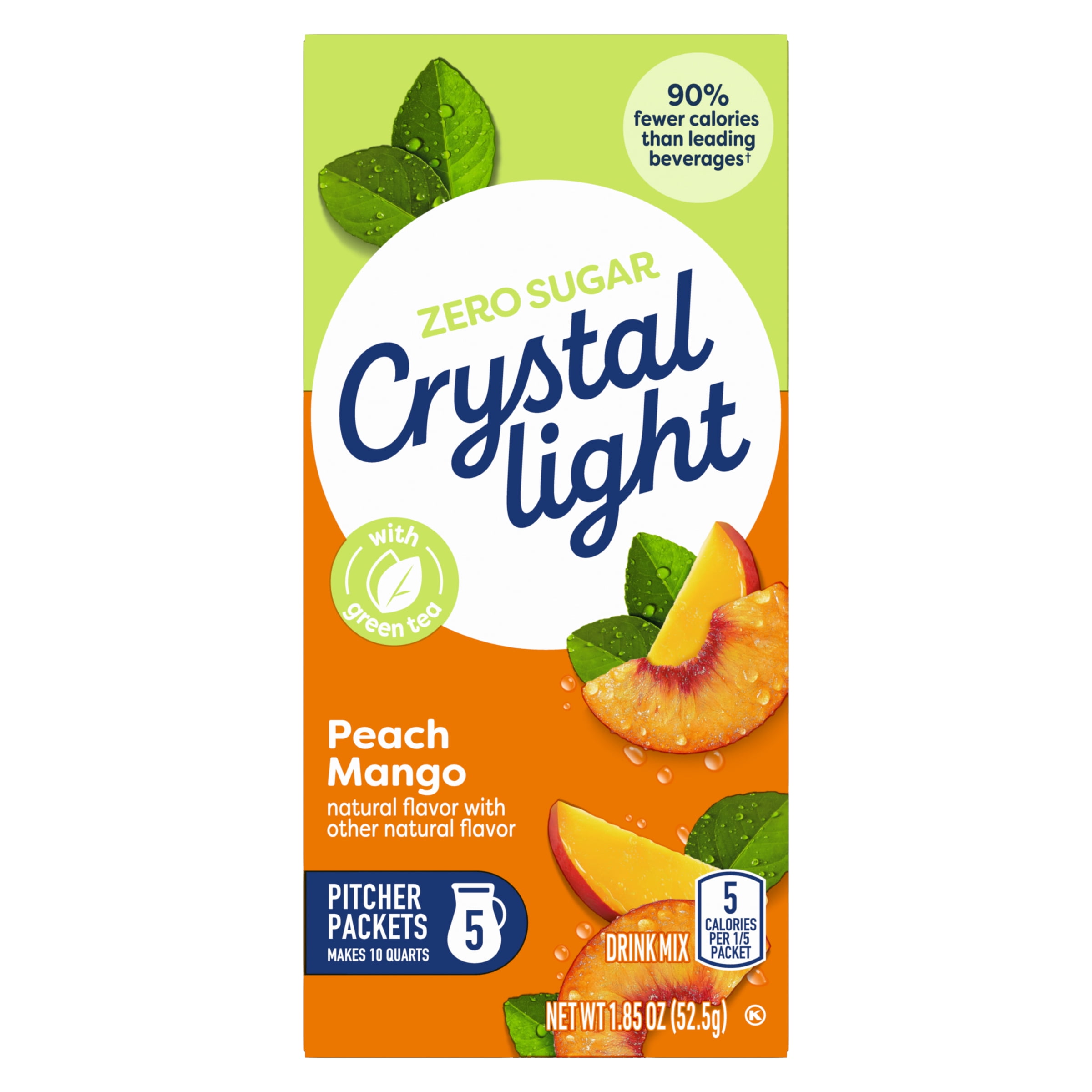 Crystal Light Drink Mix, 5 Pitcher Packets, for Flavorful Hydration and Shareable Refreshment, Peach Mango Green Tea Natural Flavor with other Natural Flavor, Made with Green Tea, 1.85 oz