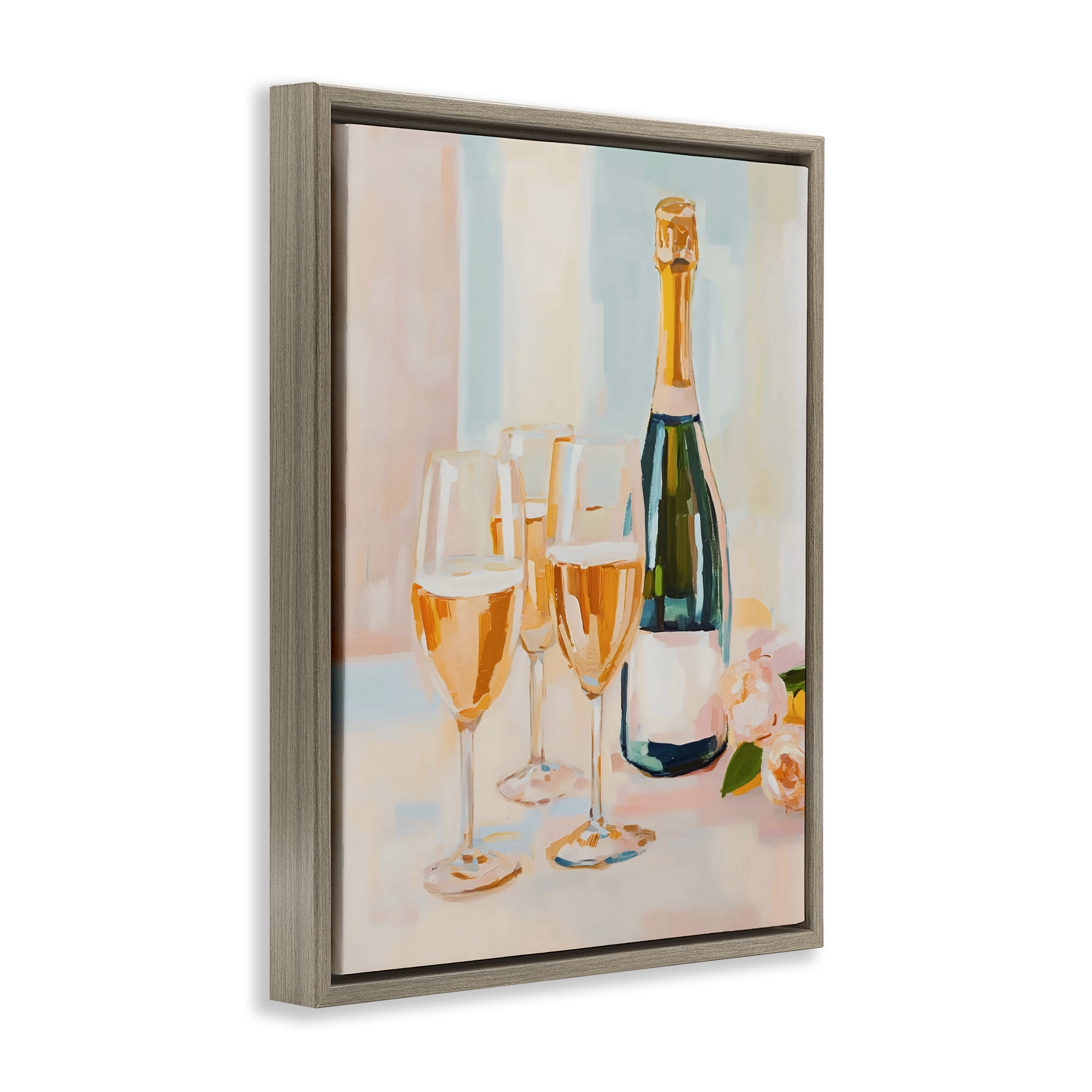 Stupell Industries Champagne Triple Toast Brown Framed Floater Canvas Wall Art, design by The Prints Vibe