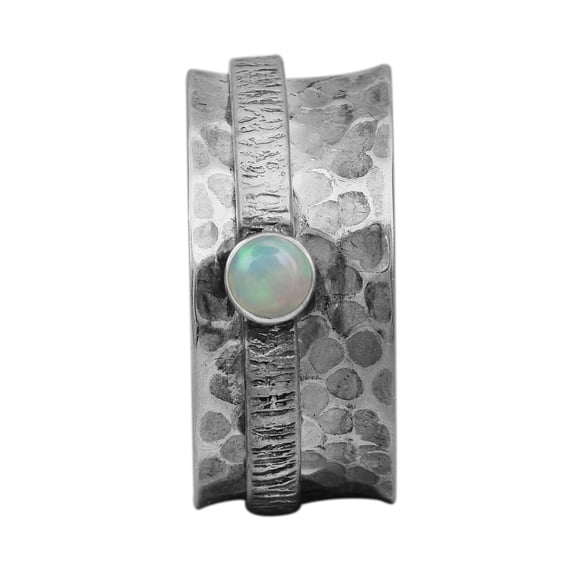 3MM Round Opal 925 Silver Textured Band women Spinner Ring