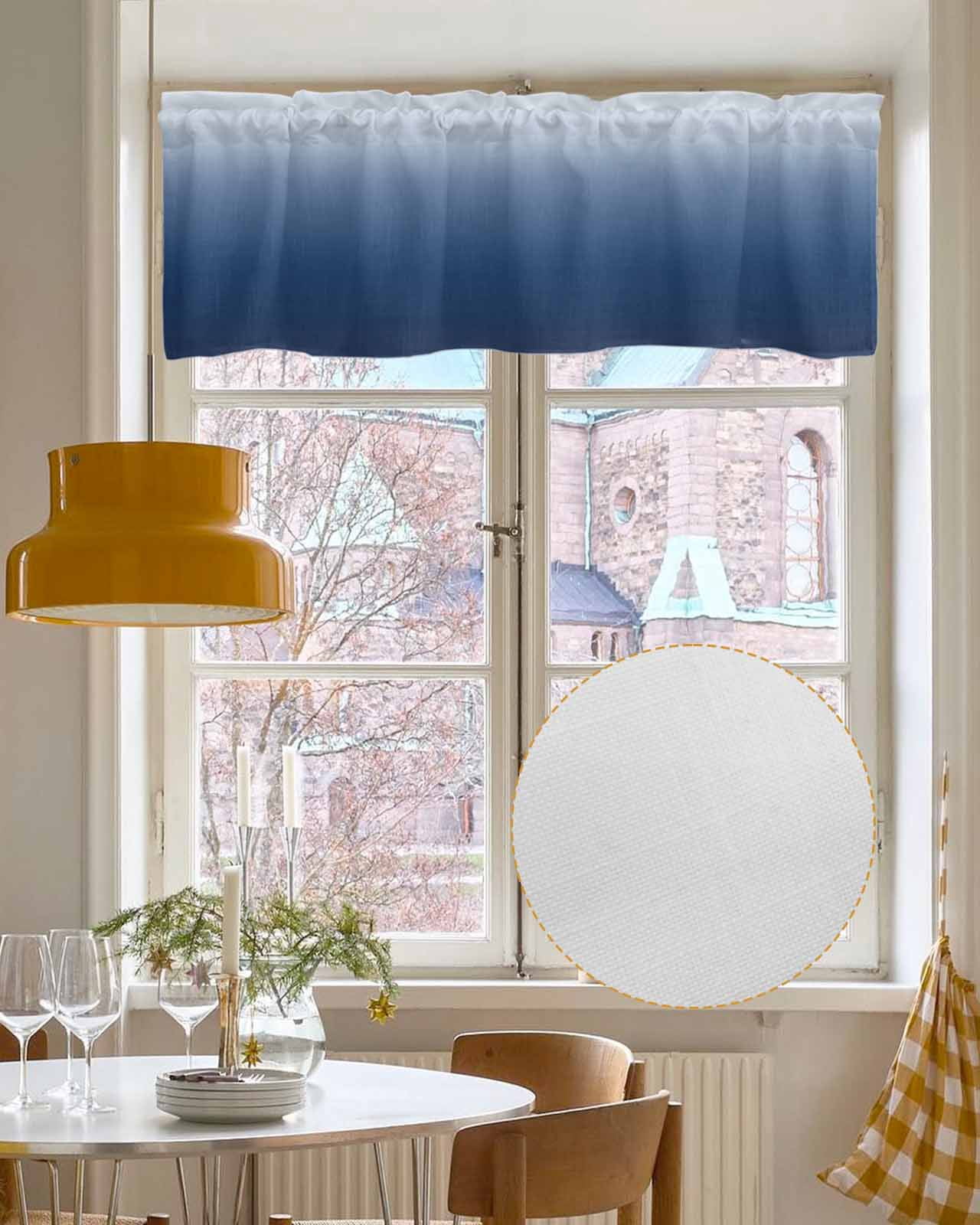 Navy Blue Ombre Kitchen Valances for Windows Farmhouse Linen Window Valance Curtain for Living Room Window Treatment Modern Abstract Art Gradient Aesthetics Valance Rod Pocket Topper, 42 x 12 Inch