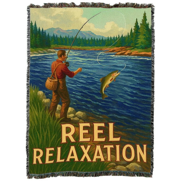 Pure Country Weavers Reel Relaxation Tapestry Throw Blanket Woven from Cotton - Made in The USA (54x72)