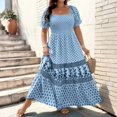 thumbnail image 5 of CIENVNSTG Women's 2026 Summer Short Sleeves Boho Floral Print Square Neck Beach Casual Flowy Long Maxi Dress Loose Vacation Sundress Blue 3XL, 5 of 6