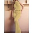 thumbnail image 4 of Women'S 2 Piece Outfit Sleeveless Knit Tank Top Bodycon Long Skirt Set Loungewear Yellow L, 4 of 7