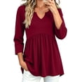 thumbnail image 6 of IUYRTFE Women V Neck 3/4 Sleeve Pleated Tunic Top with Pockets for Casual Daily Wear, 6 of 8