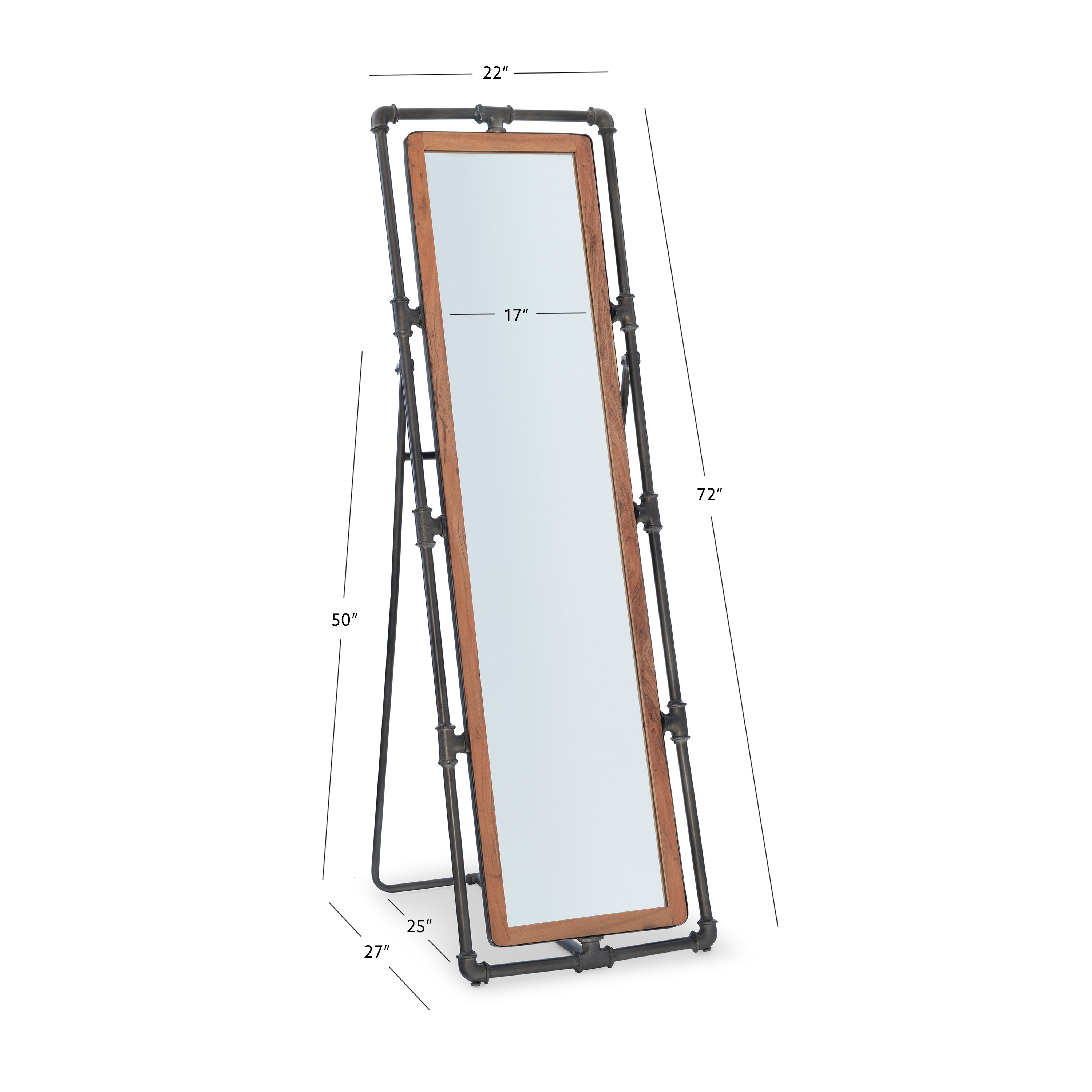 Powell Kelton Industrial Pipe Cheval Mirror, Natural and Gun Metal