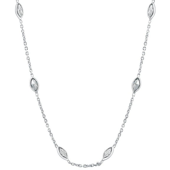 Pompeii 2 Ct Marquise Diamond Station Necklace in 14k White or Yellow Gold 18" Length