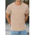 thumbnail image 2 of QDG Mens Waffle Shirt Crew Neck Short Sleeve Casual T-Shirt Beige L, 2 of 10