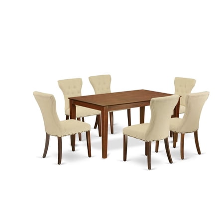 East West Furniture Capri 7-piece Wood Dining Set in Mahogany