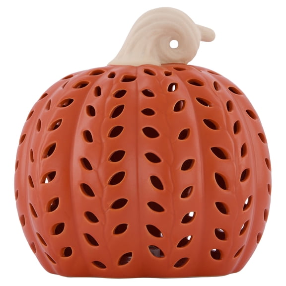 Light-Up Ceramic Pumpkin Tabletop Decoration, Orange, 8", Fall by Way To Celebrate