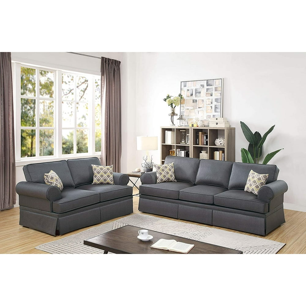 Modern Glossy Polyfiber 2-PCS Sofa Loveseat Set - Walmart.com - Walmart.com
