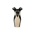 thumbnail image 3 of Women Contrast Color Polyester Bodycon Dress with Vintage Black Floral Lace Applique, Khaki&Black Cap Sleeve Elegant Party Dress, 3 of 5
