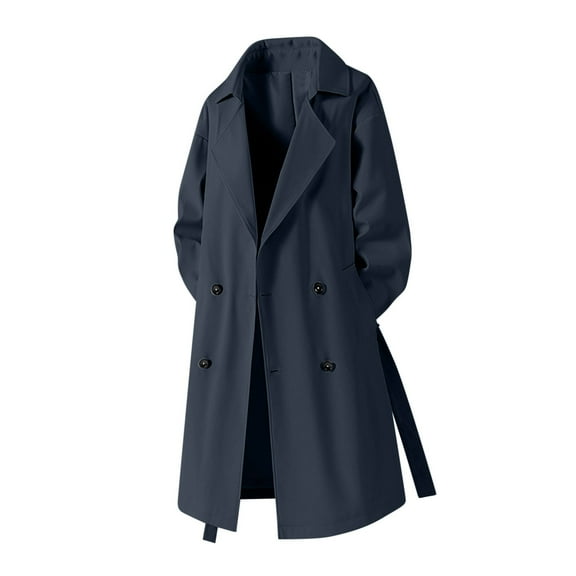 EGNMCR Women's Water Trench Coat Mid Long Double Breasted Coat Jacket Outwear Fall Winter