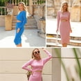 thumbnail image 5 of PRETTYGARDEN Women's Long Sleeve Midi Bodycon Dresses Casual Crewneck Cut Out Ribbed Knit Fitted Pencil Dress, 5 of 10