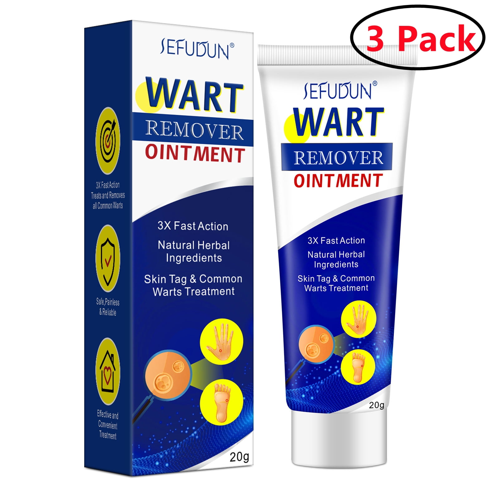 3 Pack Wart Remover - Safe for Skin Natural Pain Free Salicylic Acid Free Patented Treatment for Plantar Genital Facial Warts