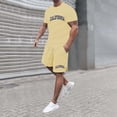thumbnail image 2 of KKBOTIVE Men's 2pc Outfit Set Solid Color Round Neck Shorts Sleeve Tracksuit 2 Piece Summer Suits Adults, Beige Size: L, 2 of 6