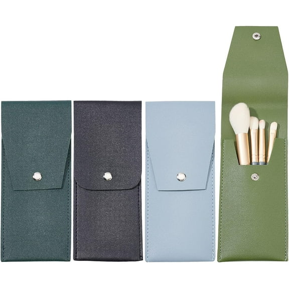4 Pcs Makeup Brush Bags 4 Colors Portable Makeup Brush Holders Travel Makeup Brush Case Small PU Leather Cosmetic Storage Organizer Brush Protection Bag with Iron Snap for Women Vertical diy