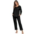 thumbnail image 3 of EA'S SECRET Women's Pajama Set 100% Cotton 2 Piece Lounge Pjs Soft Sleepwear Fall Long Sleeve Long Pant With Pockets(Black,L), 3 of 10