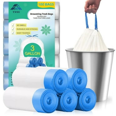 YUSS Small 3 Gallon Trash Bags with Drawstring, 100 Count - Extra Strong Bathroom Garbage Bags, Leak-Proof & Durable for Home,Kitchen,Office,White