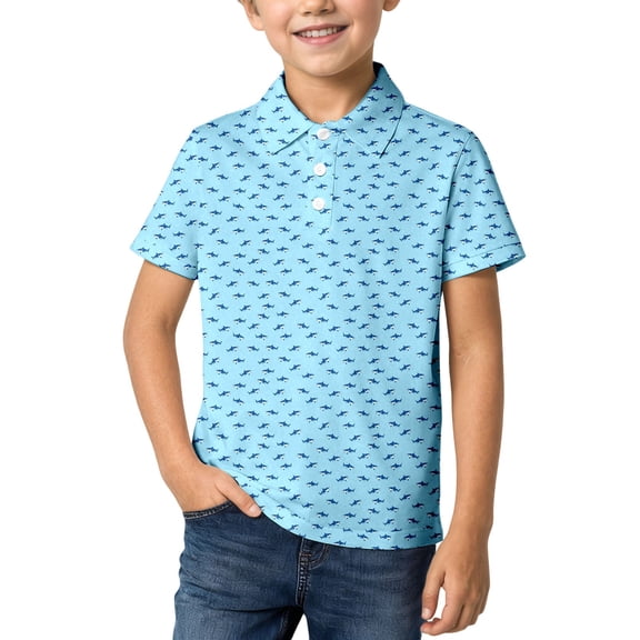 Byoo Toddler Boys Shark Print Polo Shirt Casual Short Sleeve Summer Lightweight Summer T Shirt,Blue