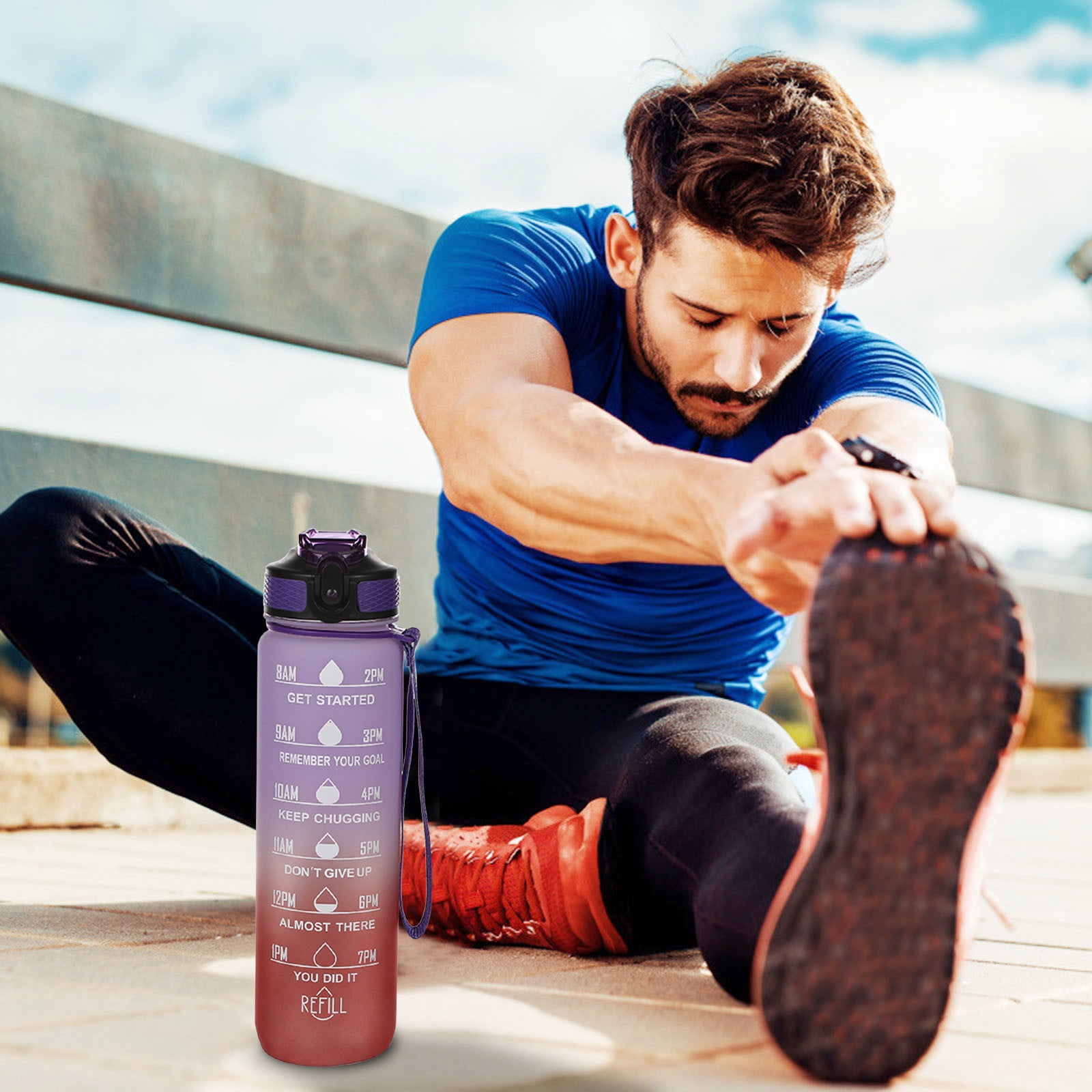 GEFUL Bouteille d'eau 1 Litre Sans BPA Tritan Sport Gourde avec