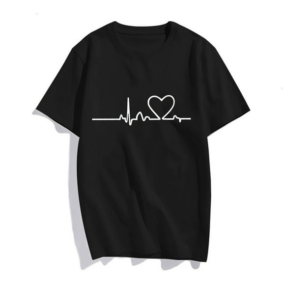 Women's Cute T Shirt Tops Teen Girls Heartbeat Graphic Tees