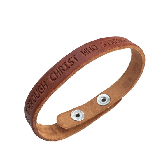 I Can Do All Things (wellg) Through Christ Who Strengthens Me Philippians 4:13 Large Leather Brown Bracelet