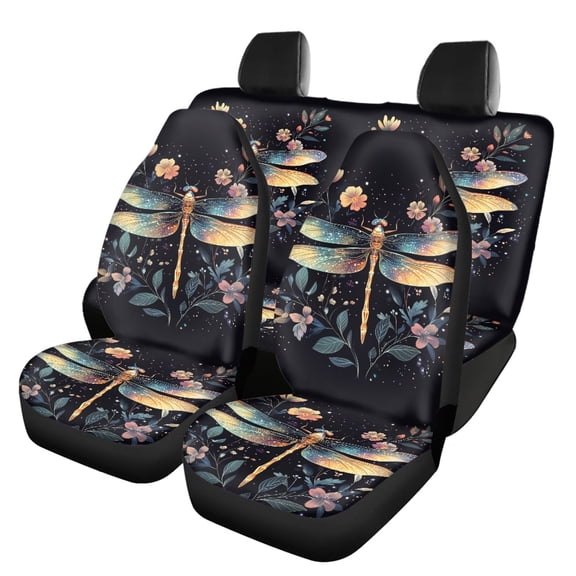 Pzuqiu Dragonfly Bloom Full Set Car Seat Covers, Easy to Install Breathable Fit for Cars