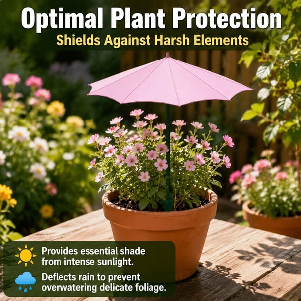 Sombrilla para plantas exterior con ángulo ajustable. Sombrilla jardín versátil que proporciona sombra y protección solar para macetas Rosa